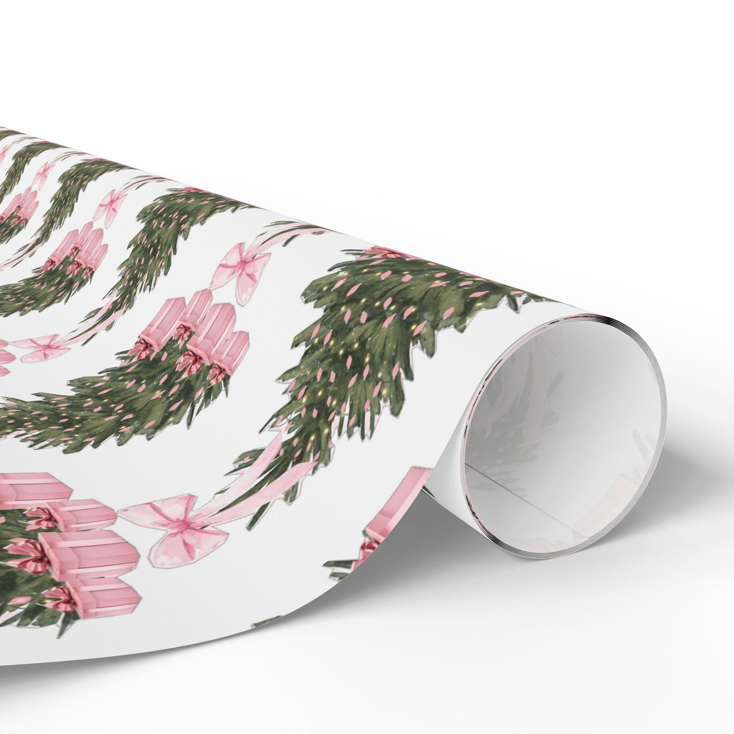 Pink Christmas Gift & Wreath Wrapping Paper