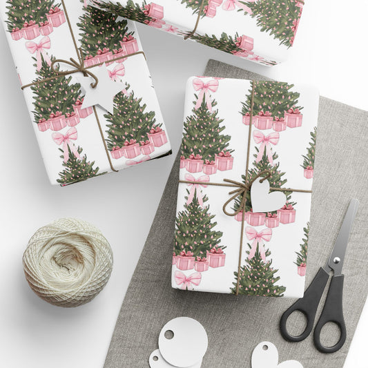 Pink Christmas Gift & Wreath Wrapping Paper