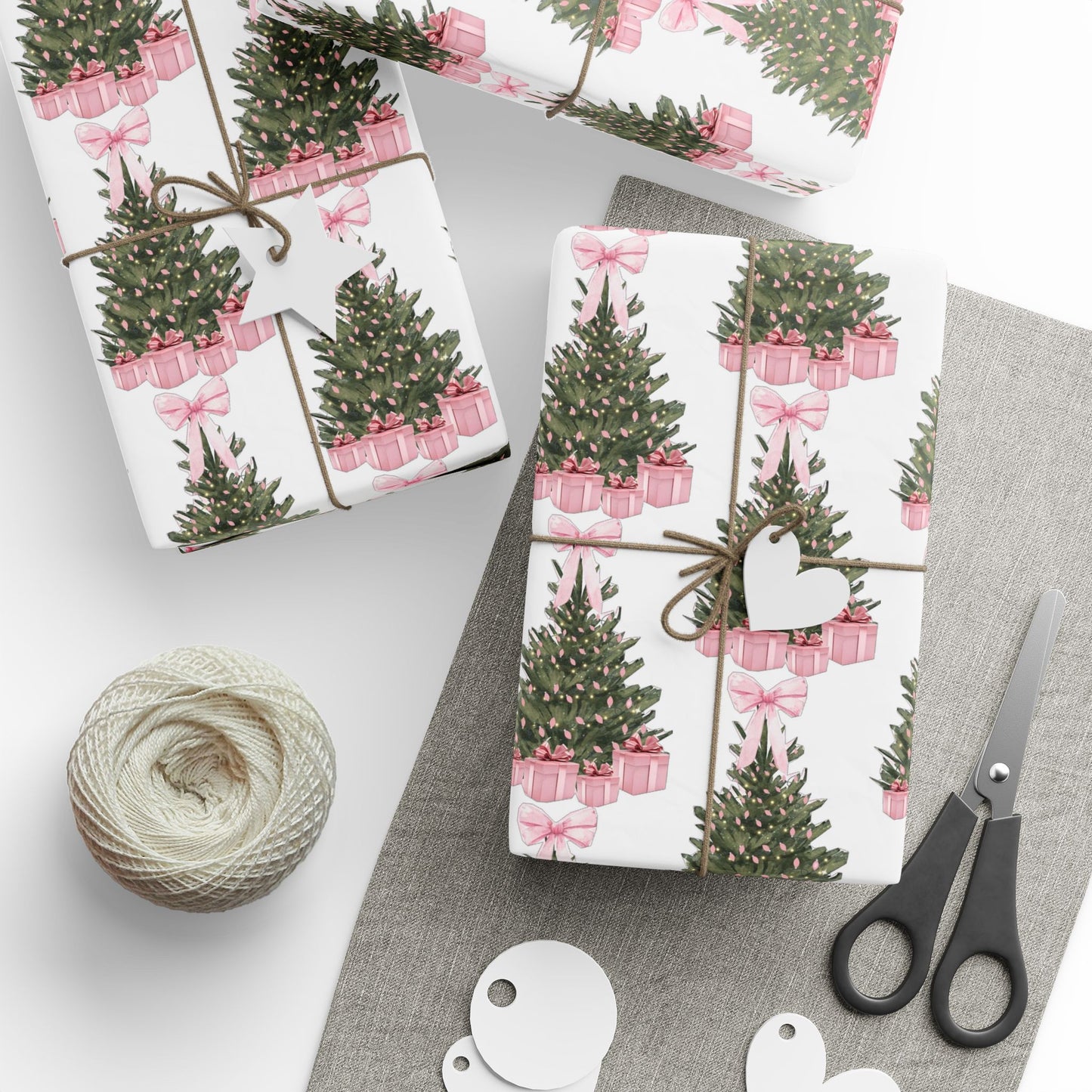 Pink Christmas Gift & Wreath Wrapping Paper