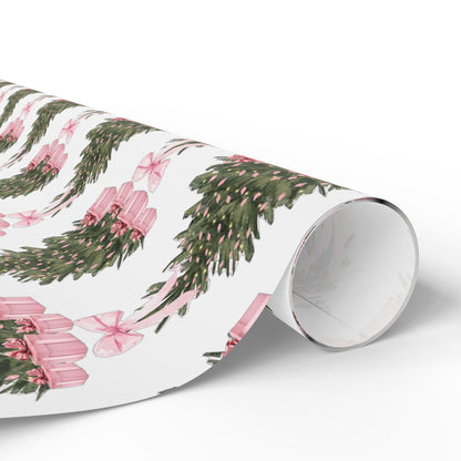 Pink Christmas Gift & Wreath Wrapping Paper