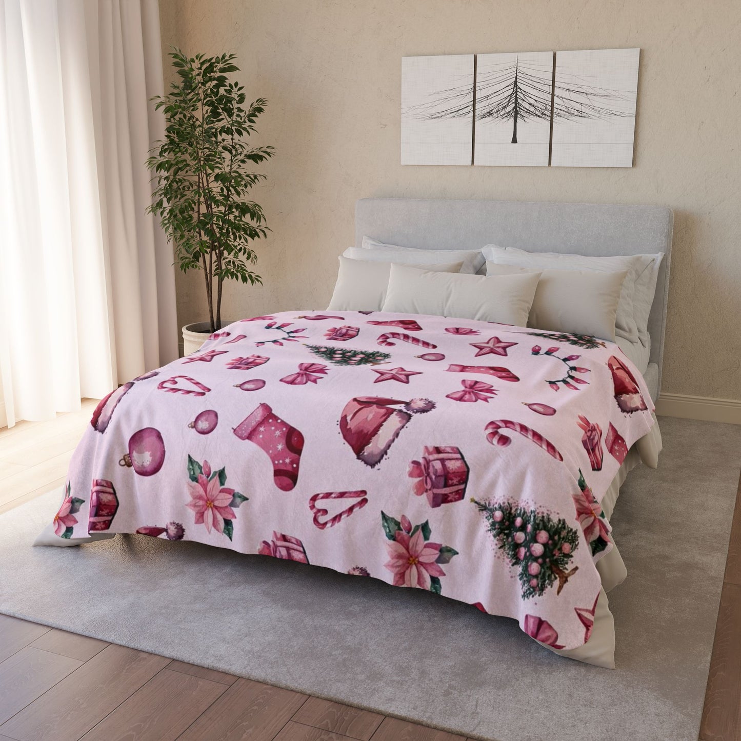 Pink Christmas Fleece Blanket
